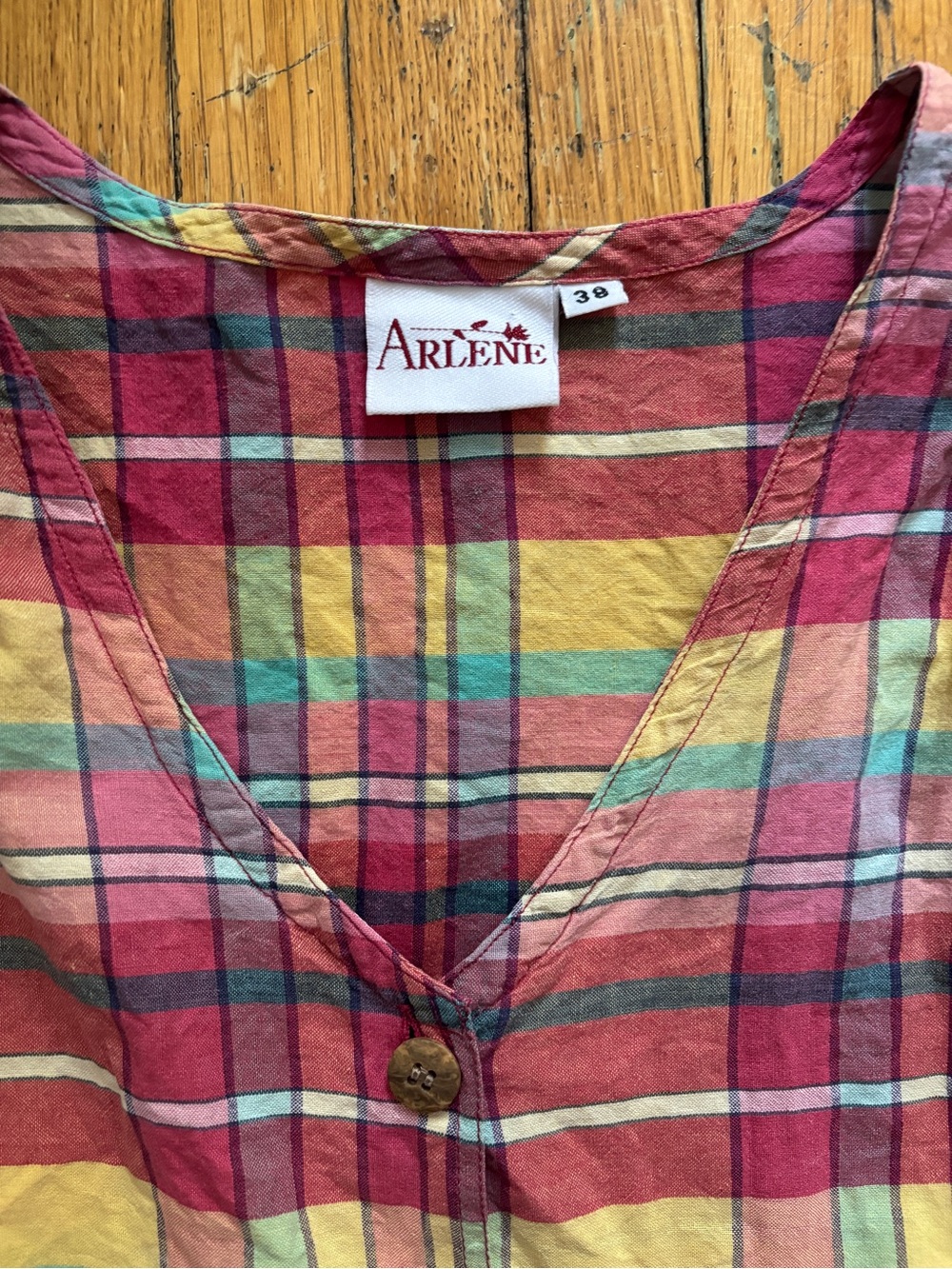 Vintage 90s colourful madras plaid sleeveless button down maxi dress - Picture 3 of 4